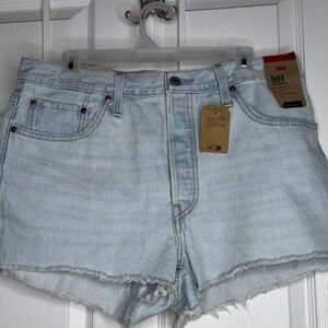 Levi's Light Blue High-Rise Denim Shorts with Frayed Hem